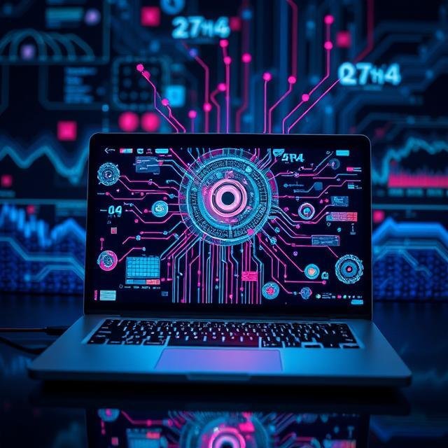 A laptop display showcasing an AI processor, emphasizing the advanced hardware designed for artificial intelligence tasks and machine learning applications.
